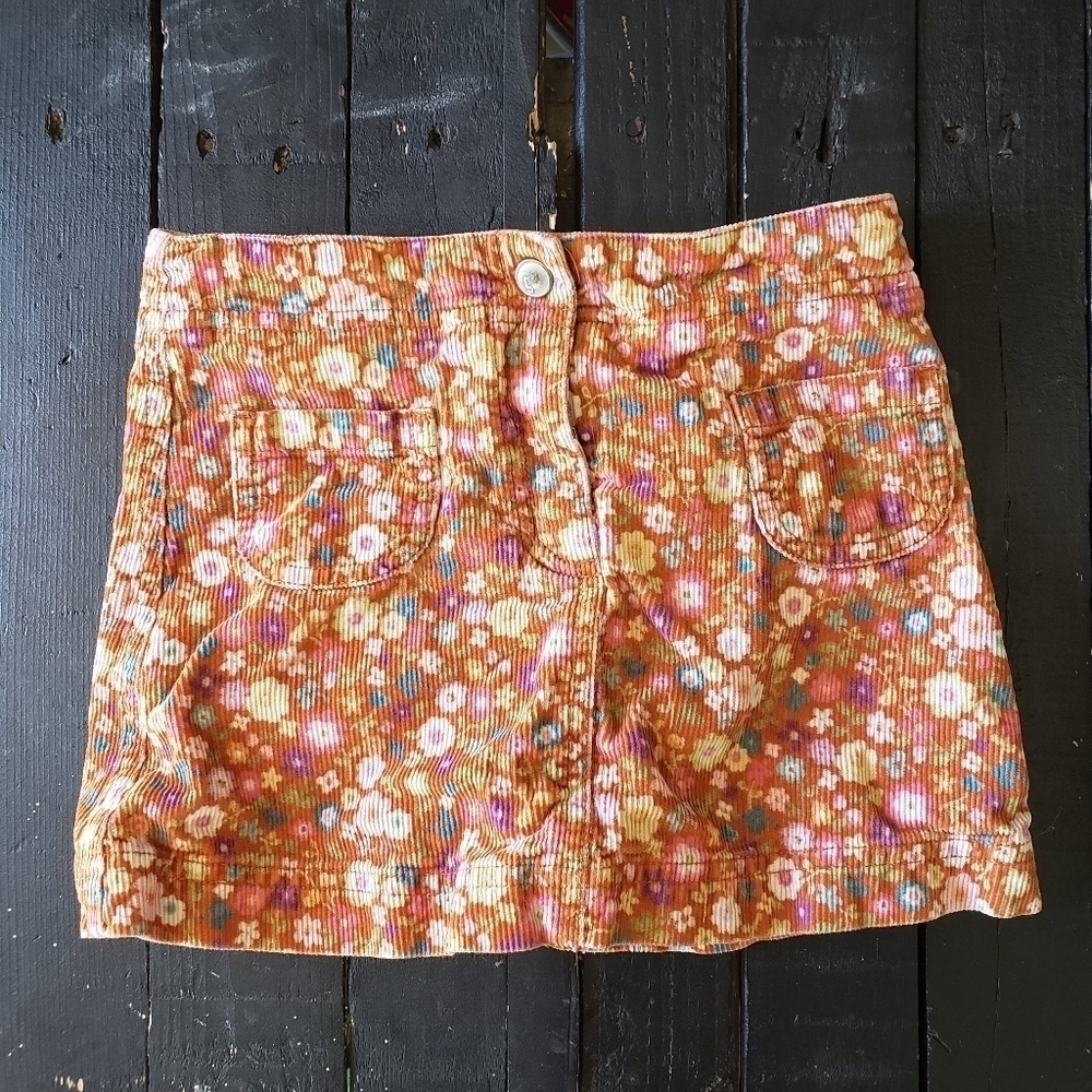 Gymboree Little Girl 5 Orange Corduroy Floral Mini Skirt with Shorts Skort